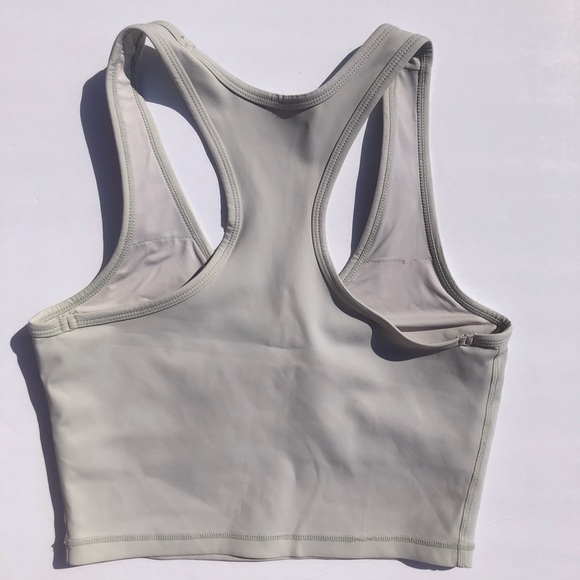Slate gray V neck workout crop with built in bra - Picture 2 of 5